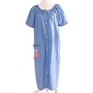 Blue Night Gown with Butterfly Pocket Vintage 80’s Smart Time